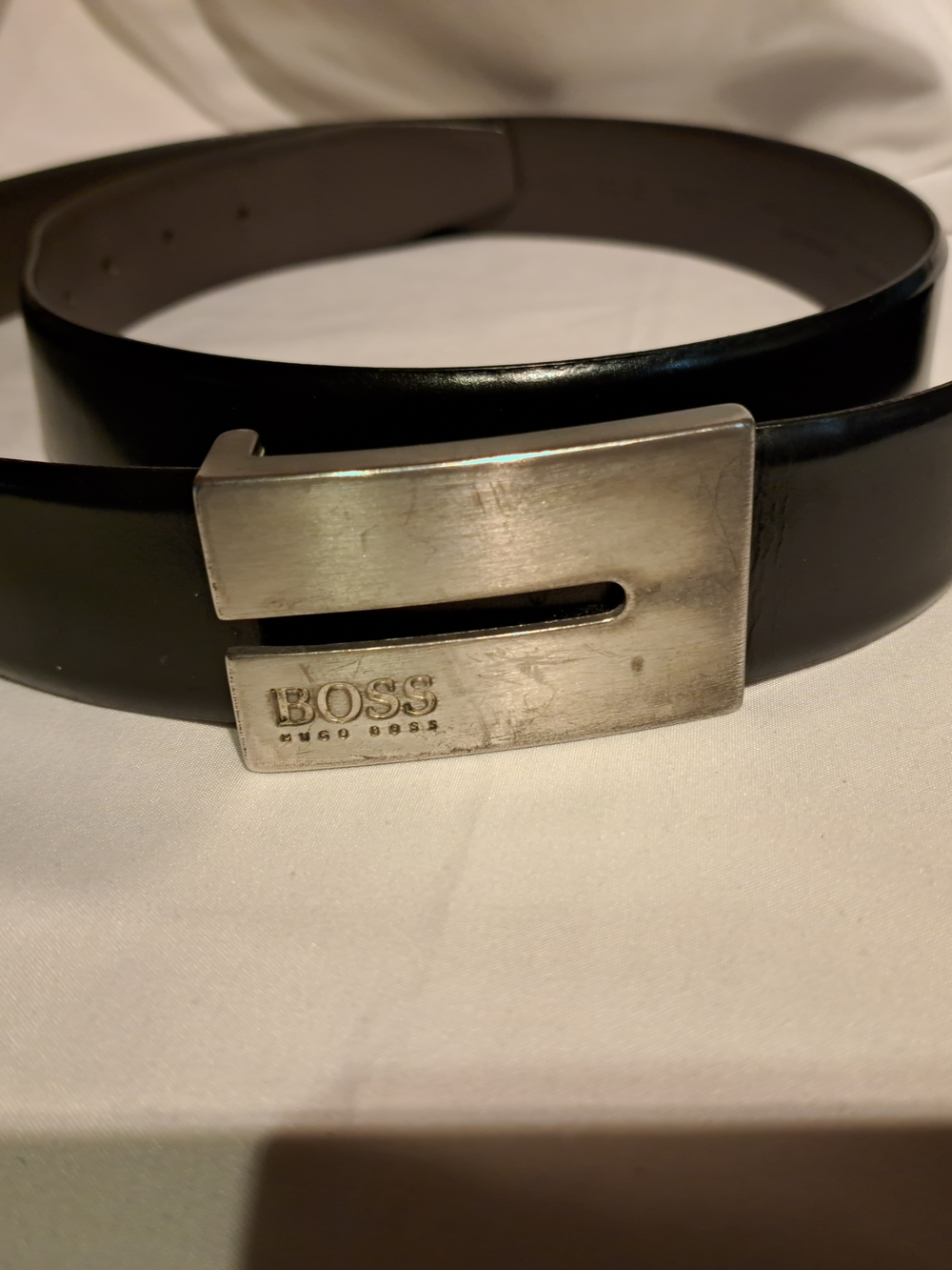 Boss Black Leather Belt with Silver Logo Buckle